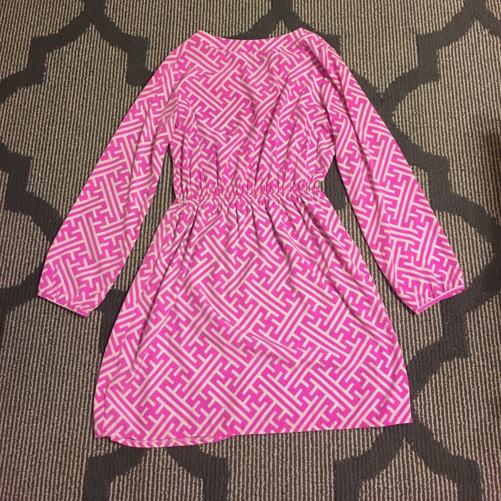 Pink Long Sleeve Greek Key Dress - Picture 3 of 4
